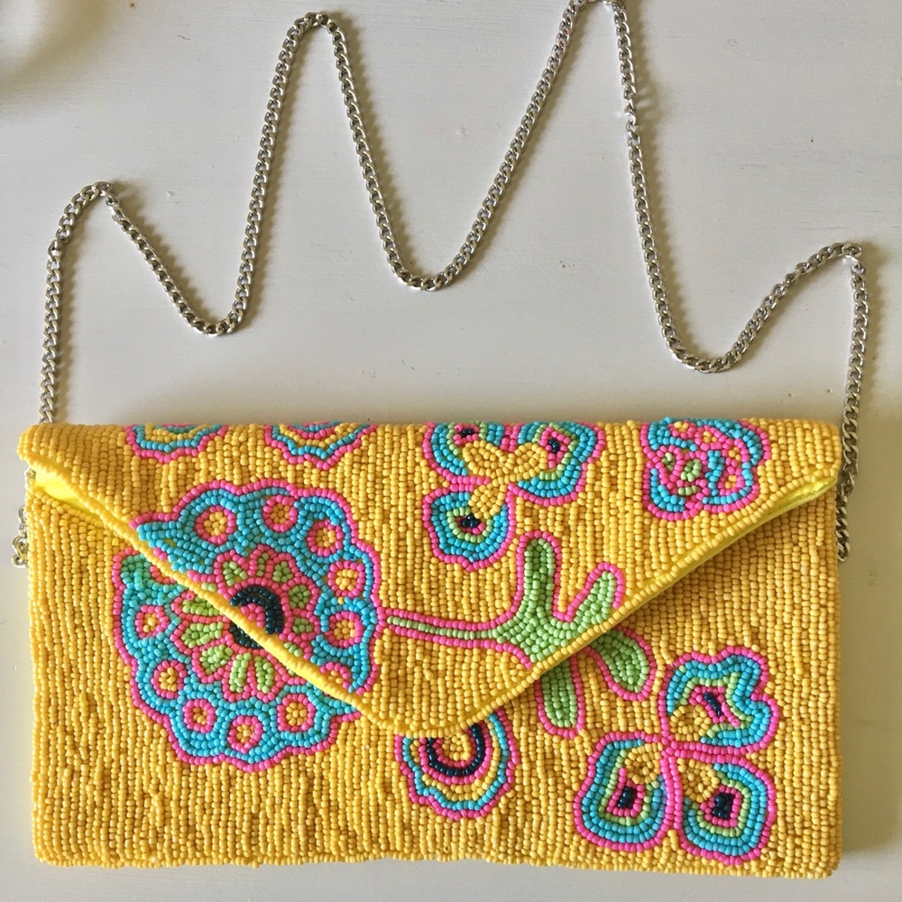 Brand new beaded clutch yellow with flowers Purse Floral Beaded Bag Yellow